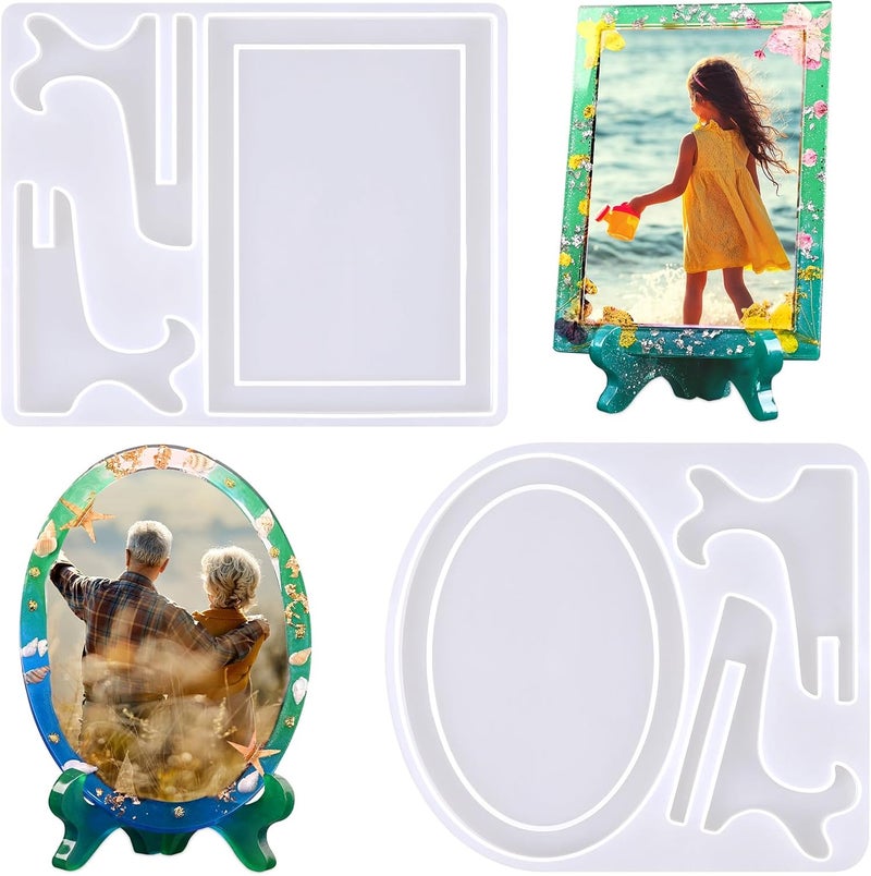 Actvty Resin Mold for Photo Frame, Picture Frame Silicone Molds with Stand Holder, Rectangle & Oval Frame Molds for Resin Casting, DIY Personalized Photo Frame for Handmade Gifts Home Decor(2 Set) - Image 1